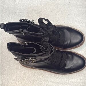 Sam & Libby Black Combat Boots with Brown Sole